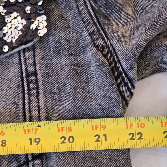 L&B Lucky and Blessed Womens Black Sequined Distressed Denim Jacket Large - Picture 9 of 13